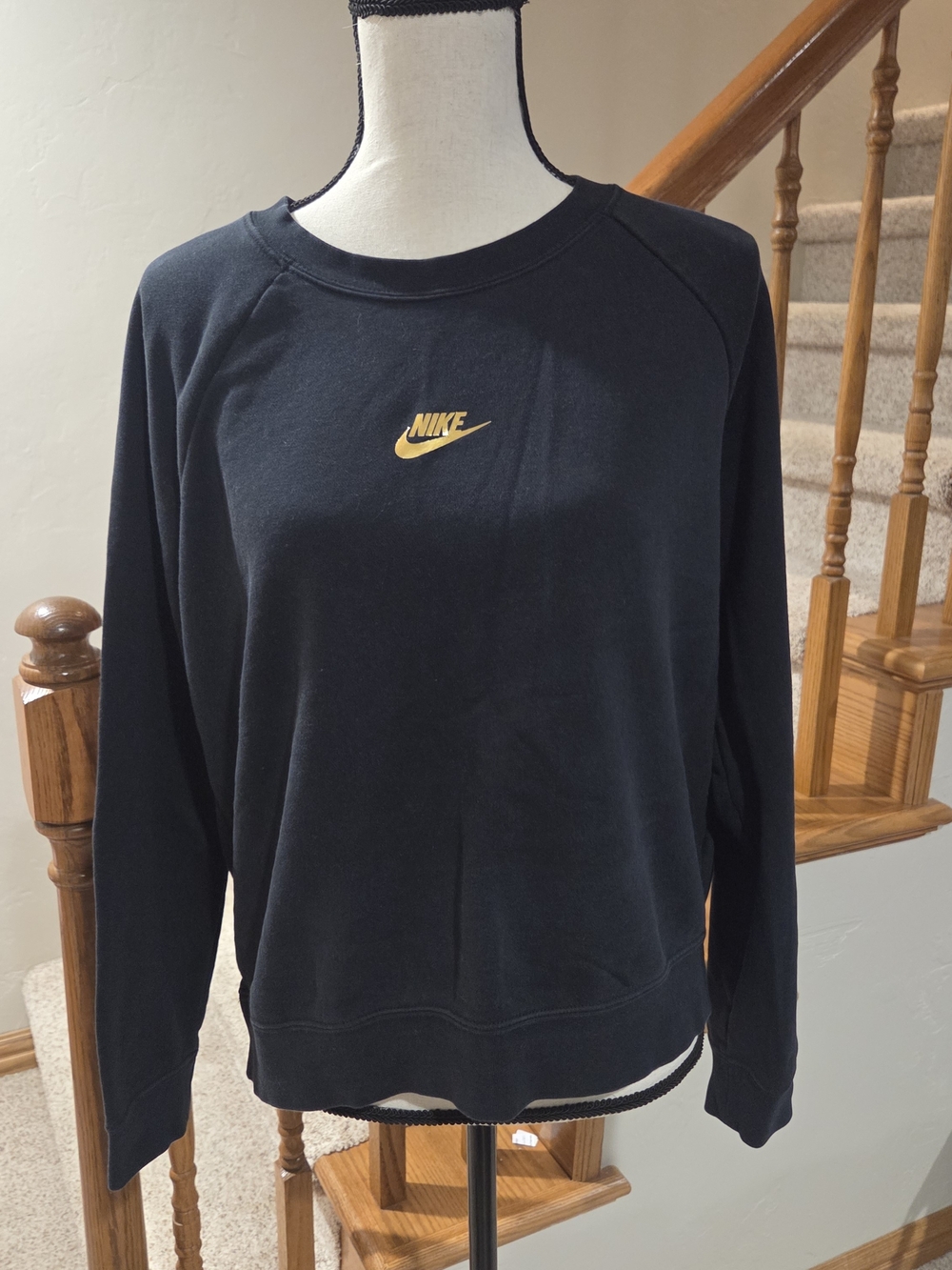 Nike Black Crew Sweatshirt with Gold Swoosh Logo